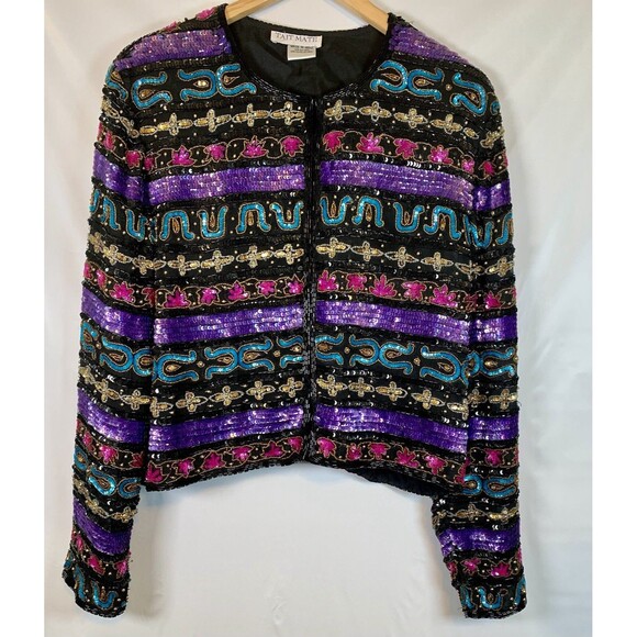 Tate Mate 100% Silk Vintage Embellished Sequin Beaded India Jacket Women 10/12? - Picture 1 of 8